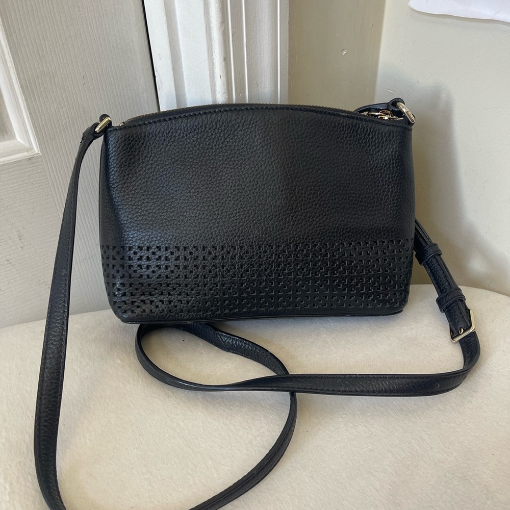 kate spade black pebbled leather crossbody with perforated detail EUC - Picture 9 of 10
